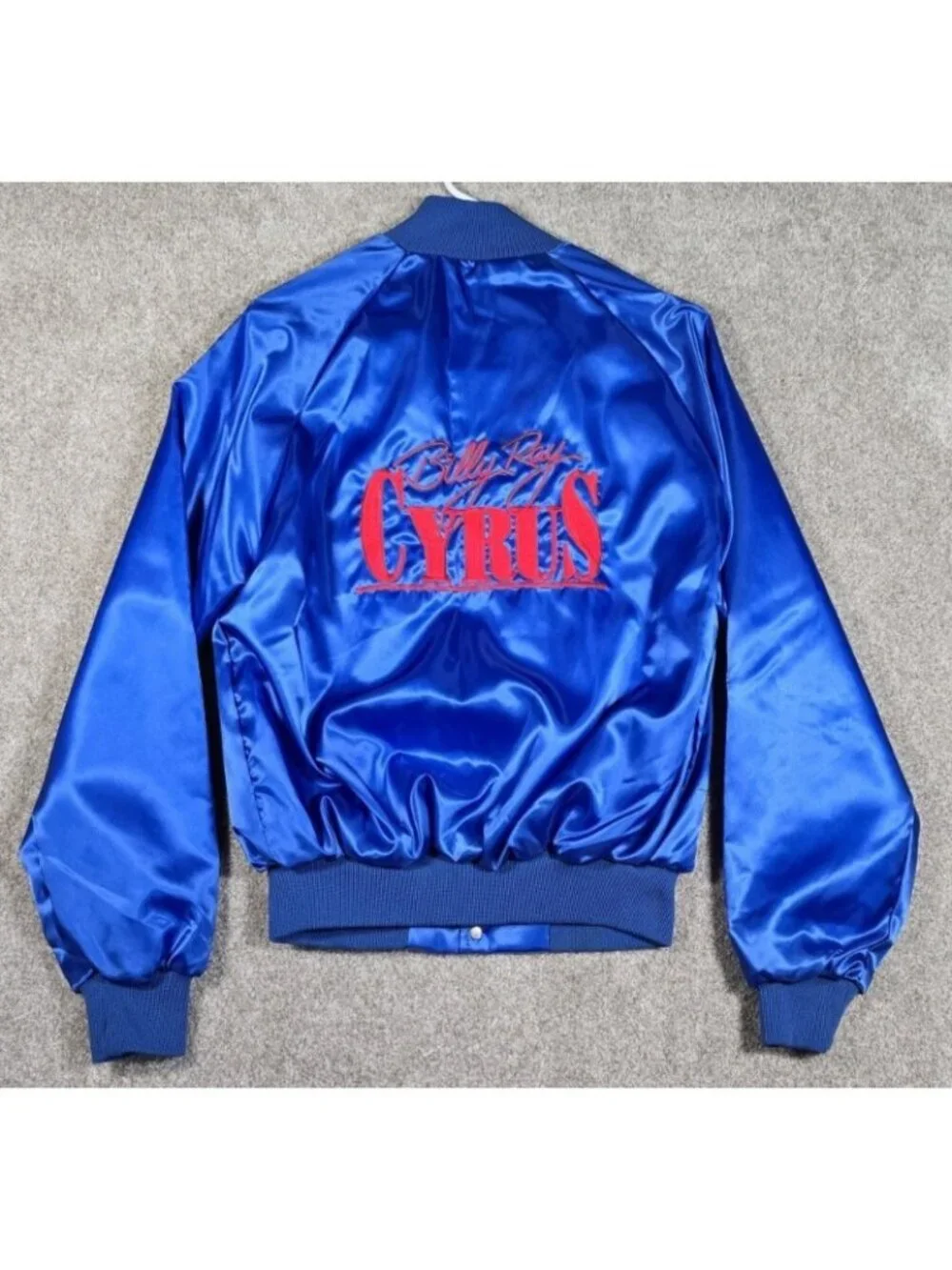 Billy Ray Cyrus Vtg Blue Satin Embroidered Script USA Country Music Jacket Men M